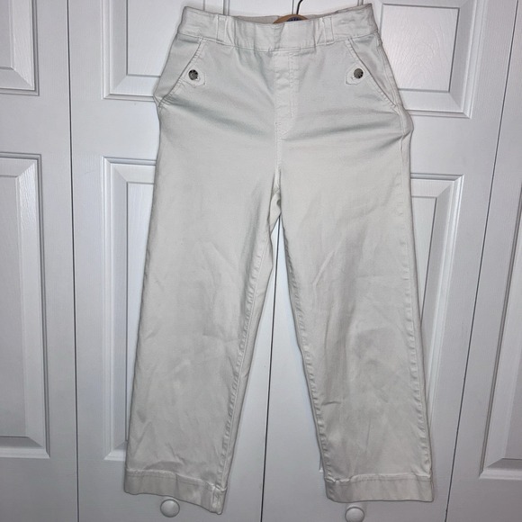 SPANX Pants - Spanx Stretch Twill Cropped Wide Leg Pull On White Pants Womens Size Small